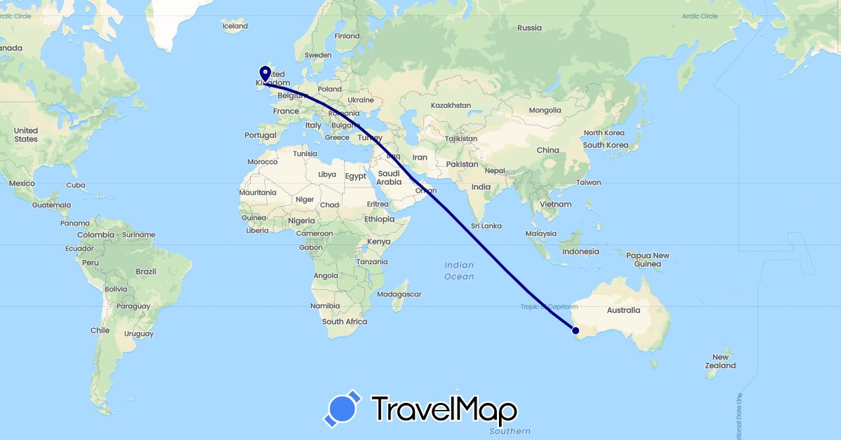 TravelMap itinerary: driving in Australia, Ireland, Qatar (Asia, Europe, Oceania)